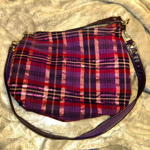 Coach 16120 Poppy Metallic Tartan Shoulder Handbag Purse - Picture 5 of 6